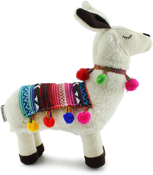 Plush Llama with Blanket and Pom-Poms, Stuffed Llama Shaped Decorative Pillow