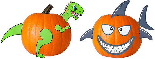 Pumpkin Kit Sets (Shark and Dinosaur Theme), 13 Reusable Metal Accessories for Halloween Fall Pumpkin Face Decorating