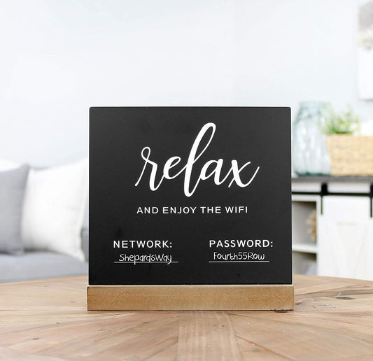 WiFi Password Sign for Home or Business, Chalkboard Style Metal Freestanding Sign